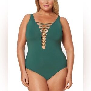 Bleu by Rod Beattie Plus Size Strappy Plunging One-Piece Swimsuit Cape Verde